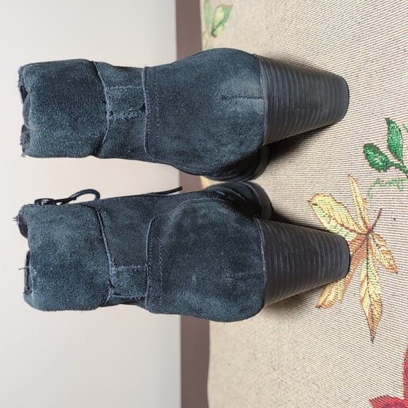 Sz 9 Clarks Bendables Black Leather Heeled Lace-up Booties - Picture 5 of 9